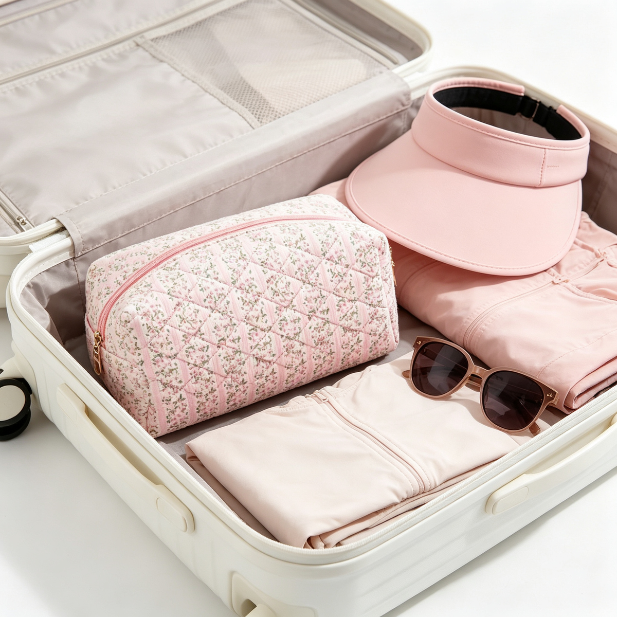 🌸 Beauty Organizer | Quilted Floral Fabric | Charming Travel Cosmetic Bag