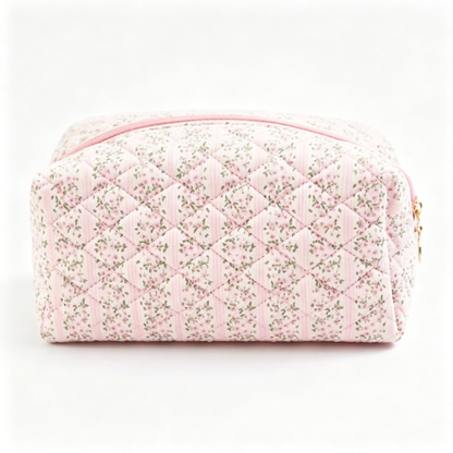 🌸 Beauty Organizer | Quilted Floral Fabric | Charming Travel Cosmetic Bag